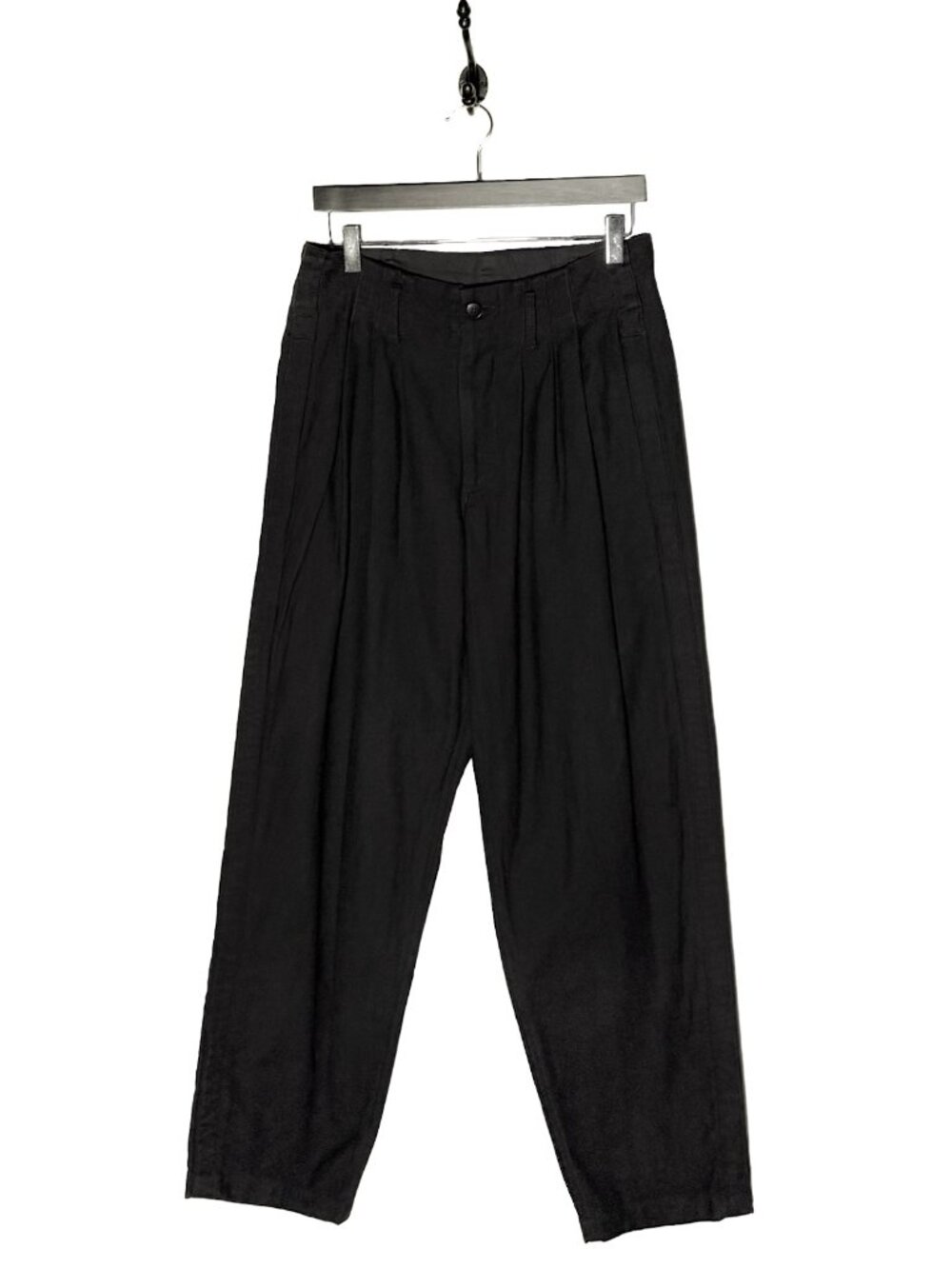Yohji Yamamoto Black Cotton Serge Pleated Pants